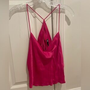 Zara Hot Pink Satin Cowl Neck Tank Top, Size M